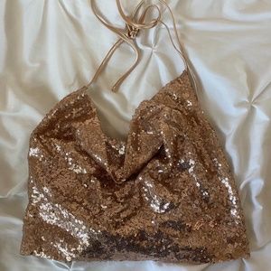 Rose Gold Sequin Halter Crop Top